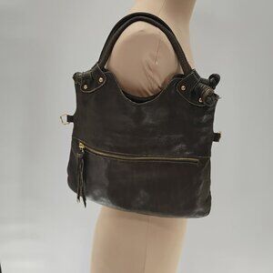 LUCIANA VERDE Green Leather Foldover Handbag Crossbody Clutch Bag Superb Vintage